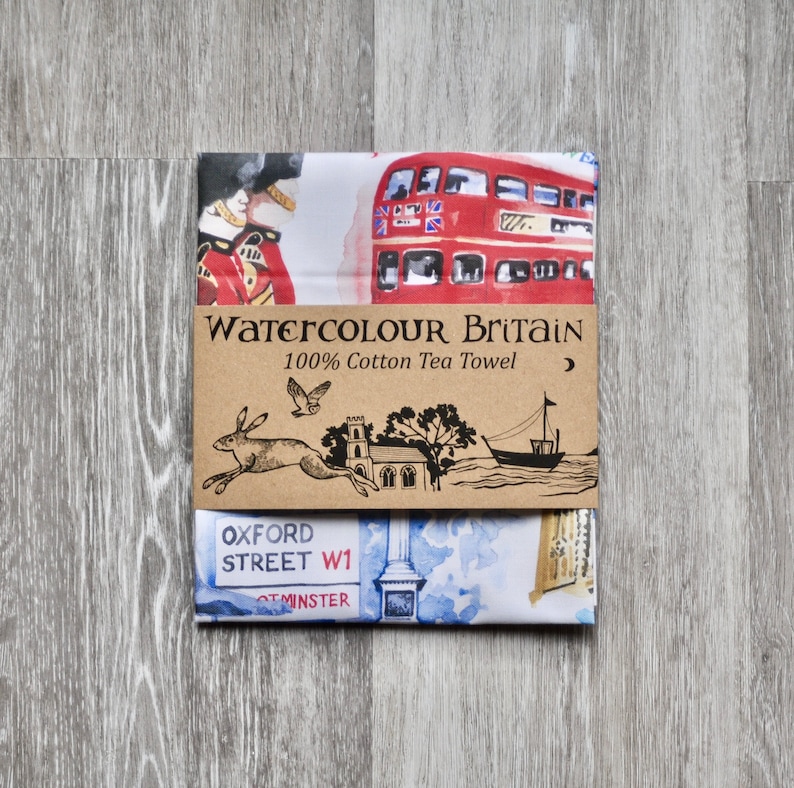 Hand Painted London Tea Towel Craft Produced 100/% Premium White Cotton Tea Towel