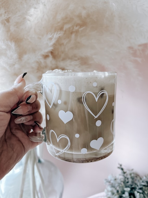 Taza de cristal de corazón, taza de café de San Valentín, vaso de café de  San