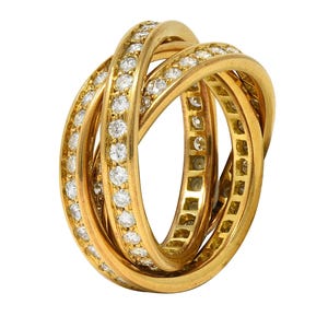 Cartier Paris 1960's 2.88 CTW Diamond 18k Gold Vintage Rolling Trinity Band Ring