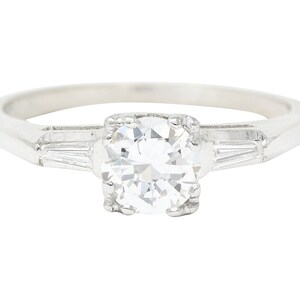 1950's Mid-Century 0.76 CTW Transitional Cut Diamond 14 Karat White Gold Vintage Engagement Ring