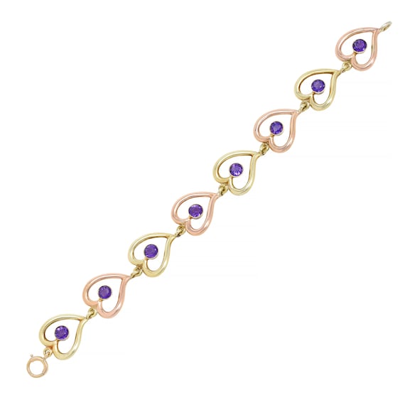 Retro Amethyst 14 Karat Two-Tone Gold Witches Hea… - image 1