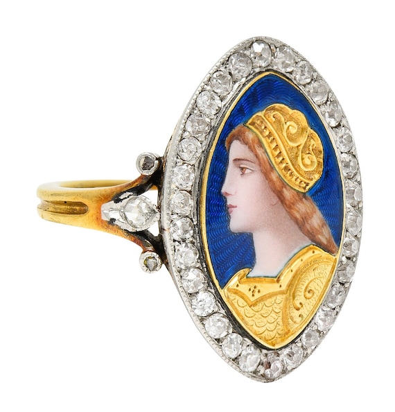 1890's Victorian Guilloche Enamel Diamond Platinu… - image 2