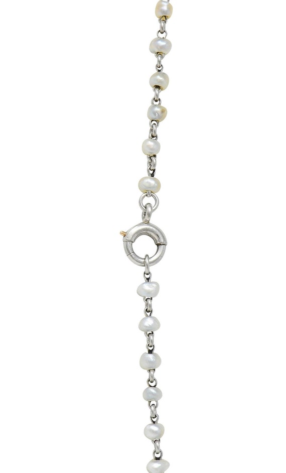 Edwardian Pearl Platinum Beaded Antique Chain Nec… - image 7