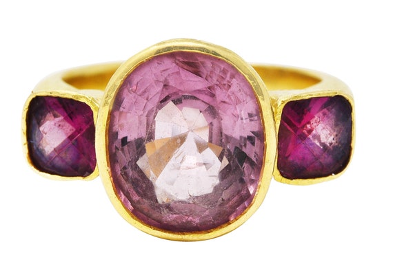 Elizabeth Locke Spinel Rhodolite Garnet 19 Karat Hammered Gold
