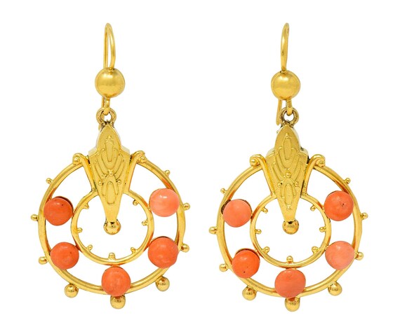 Victorian Etruscan Revival Coral 18 Karat Yellow … - image 1