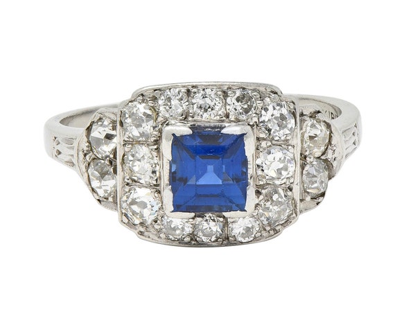 Art Deco 1.38 CTW Sapphire Diamond Platinum Vinta… - image 1