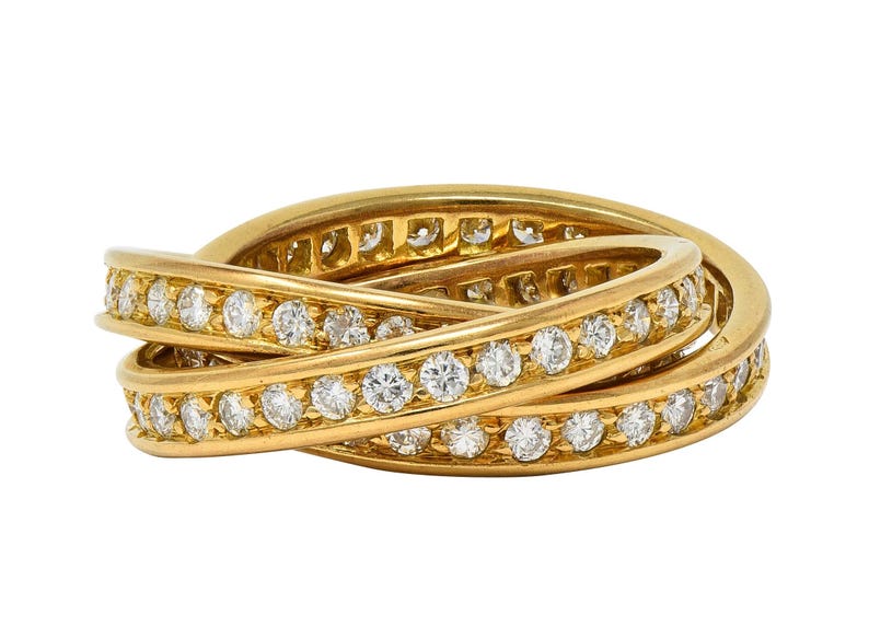 Cartier Paris 1960's 2.88 CTW Diamond 18k Gold Vintage Rolling Trinity Band Ring