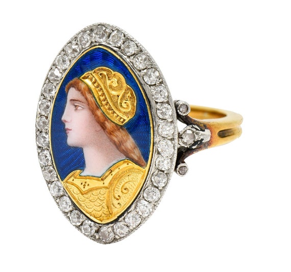 1890's Victorian Guilloche Enamel Diamond Platinu… - image 6