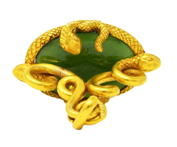 Victorian Jade 18 Karat Yellow Gold Love Knot Sna… - image 8
