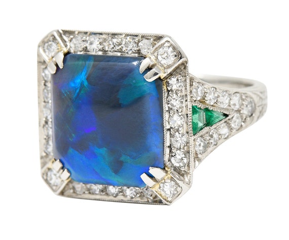 Marcus & Co. Art Deco Octagonal Black Opal Emeral… - image 6