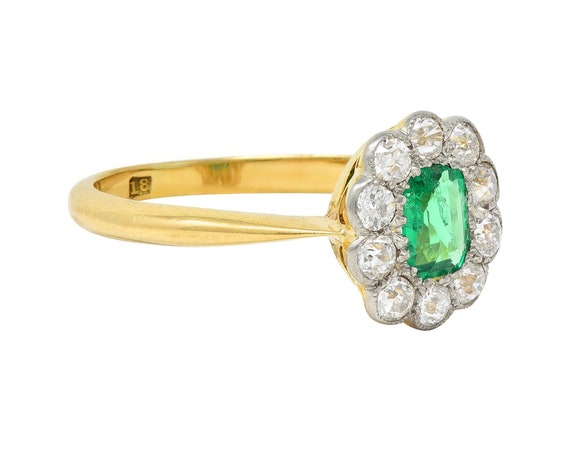 Edwardian Emerald Diamond Platinum 18 Karat Yello… - image 3