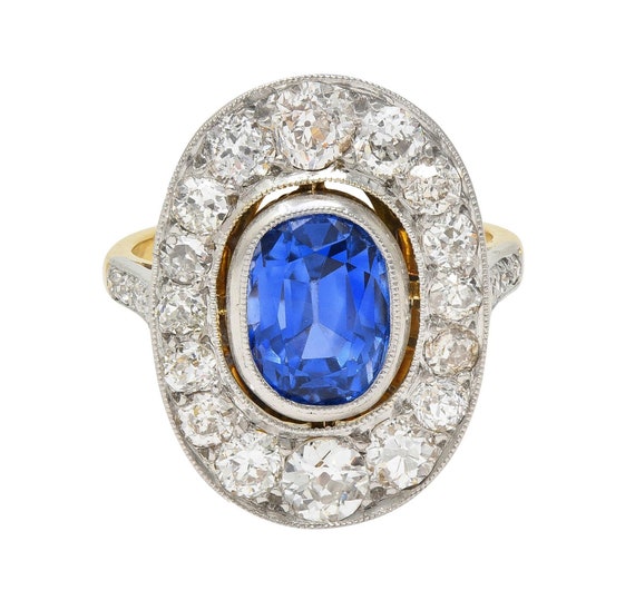 French Edwardian No Heat Ceylon Sapphire Diamond … - image 1