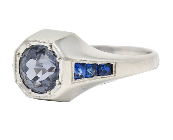 Art Deco 2.78 CTW Spinel Sapphire Platinum Octago… - image 6