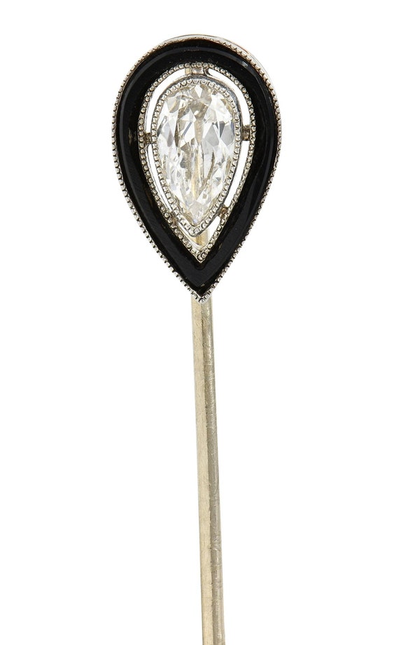 Art Deco Pear Cut Diamond Onyx Platinum Vintage St