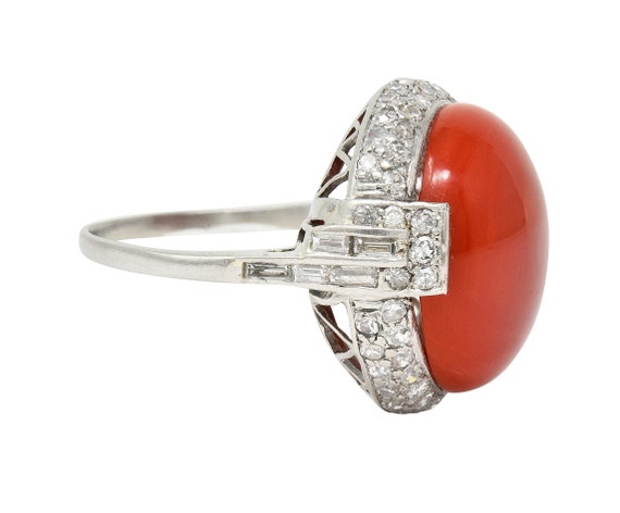 Art Deco 1.14 CTW Diamond Coral Platinum Antique … - image 4