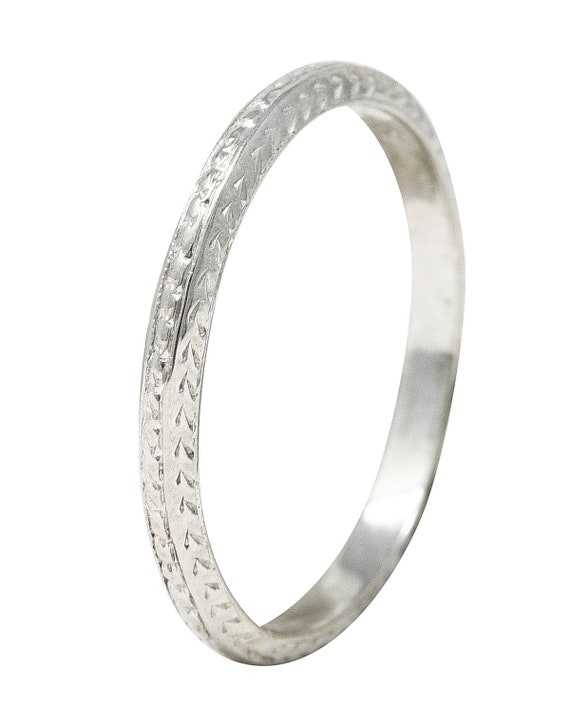 Art Deco 18 Karat White Gold Wheat Motif Band Ring - image 2