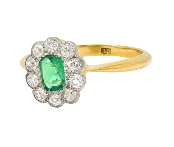 Edwardian Emerald Diamond Platinum 18 Karat Yello… - image 7