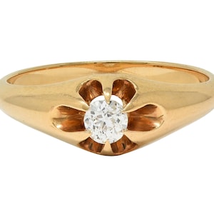 Viktorianischer 0,18 CT Diamant im alten Minenschliff 14 Karat Gelbgold Antik Belcher Verlobungsring