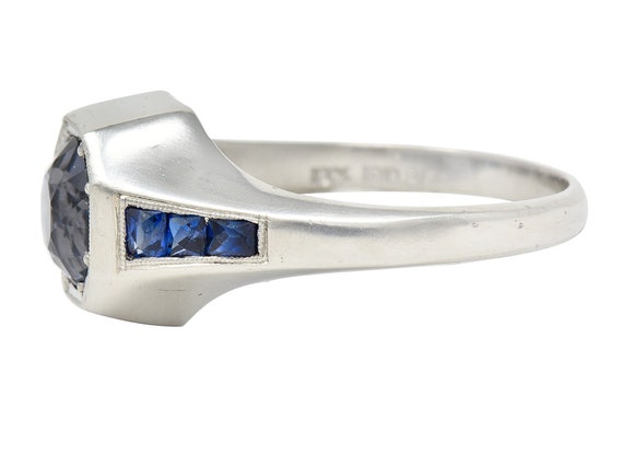 Art Deco 2.78 CTW Spinel Sapphire Platinum Octago… - image 5