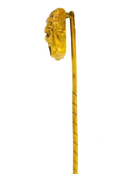 Late Victorian 18 Karat Gold Comedy Mask Stickpin - image 3