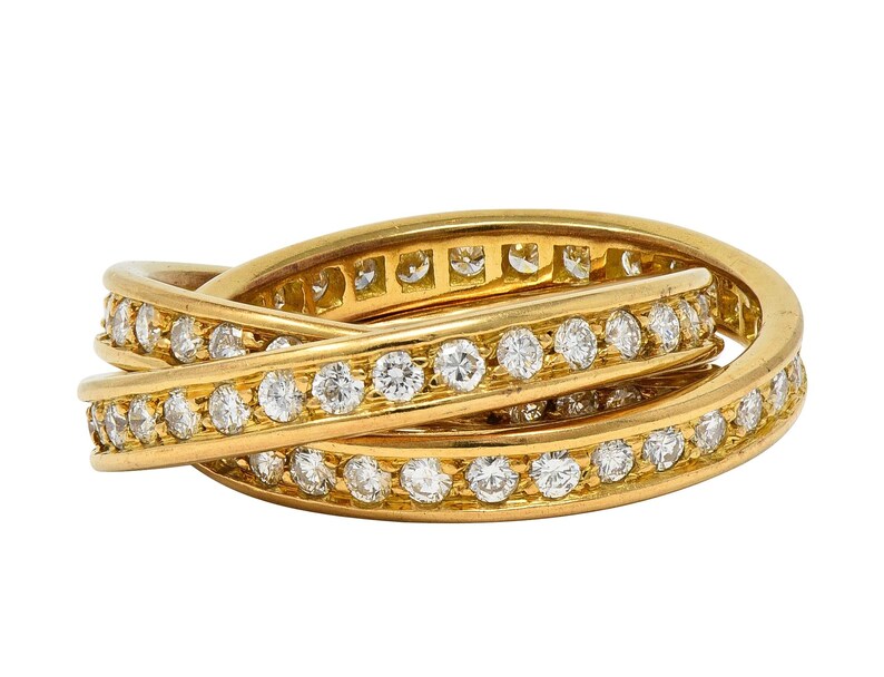 Cartier Paris 1960's 2.88 CTW Diamond 18k Gold Vintage Rolling Trinity Band Ring