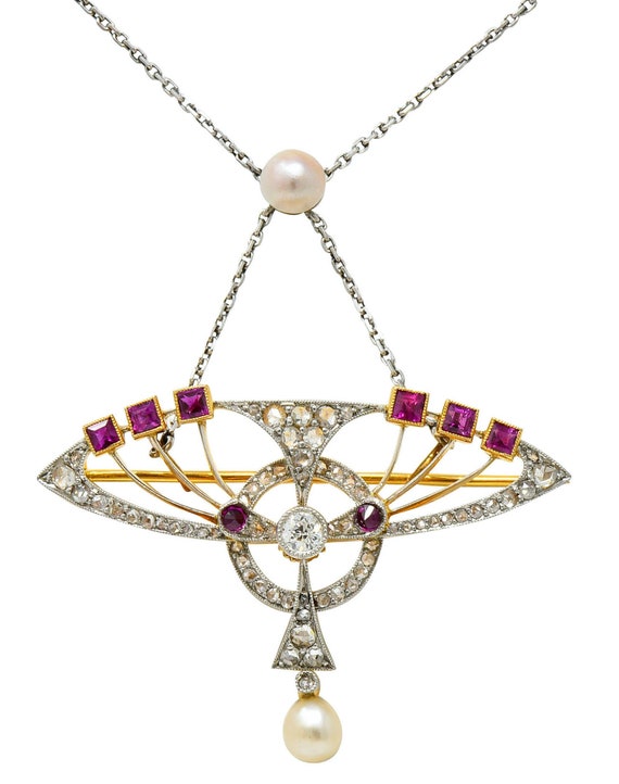 Edwardian Pearl 2.25 CTW Diamond Ruby Platinum-To… - image 1