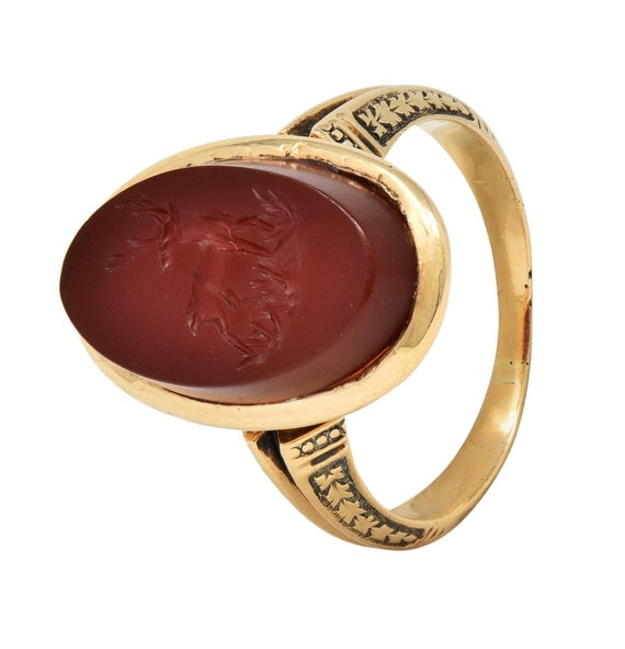 Victorian Carnelian 18k Yellow Gold Stag Deer Int… - image 10