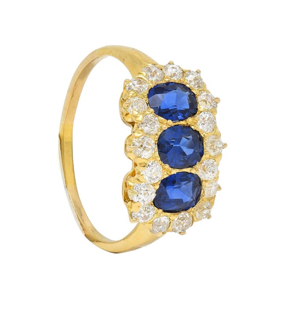 Victorian 2.58 CTW Sapphire Diamond 18k Yellow Go… - image 9