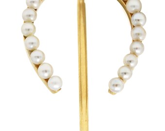 Edwardian 14 Karat Yellow Gold Pearl Horseshoe Stickpin
