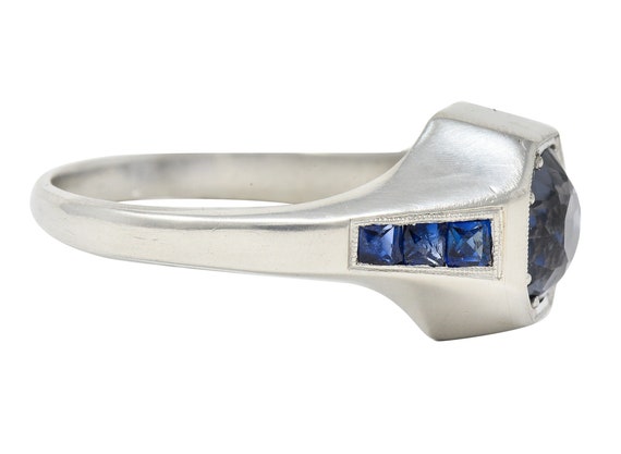 Art Deco 2.78 CTW Spinel Sapphire Platinum Octago… - image 3