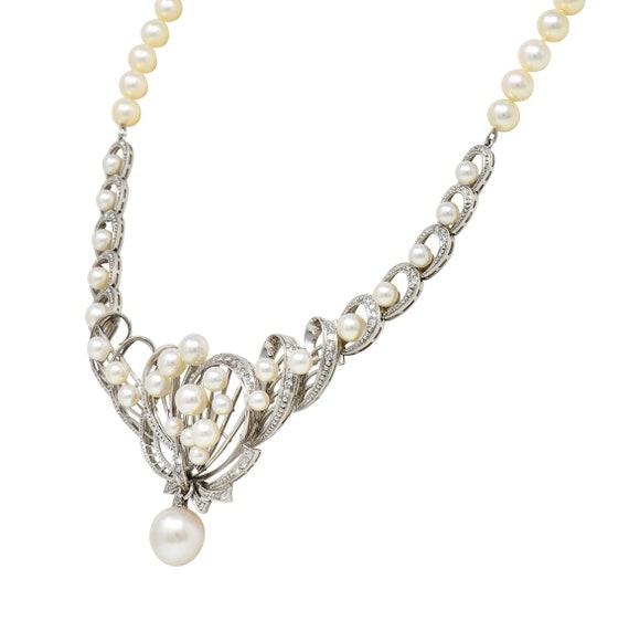 Mikimoto 1950's Diamond Pearl 14 Karat White Gold… - image 4