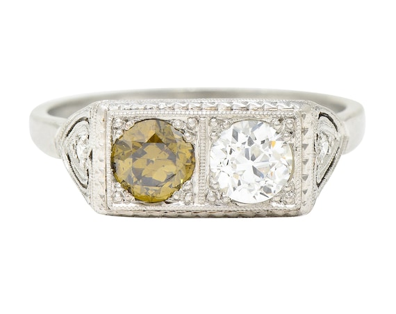 Art Deco 1.00 CTW Fancy Colored Diamond & Diamond… - image 1