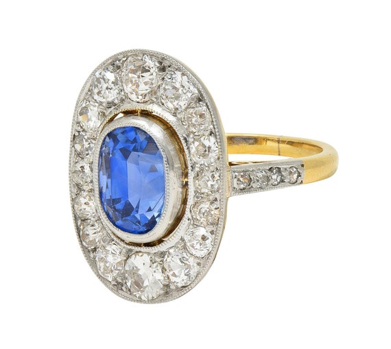 French Edwardian No Heat Ceylon Sapphire Diamond … - image 7