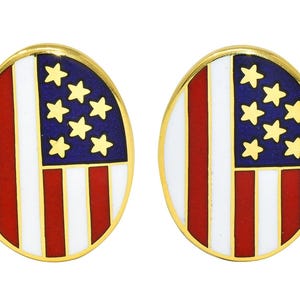 Cartier Enamel 18 Karat Yellow Gold Vintage American Flag Cufflinks