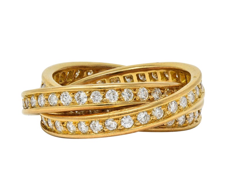 Cartier Paris 1960's 2.88 CTW Diamond 18k Gold Vintage Rolling Trinity Band Ring