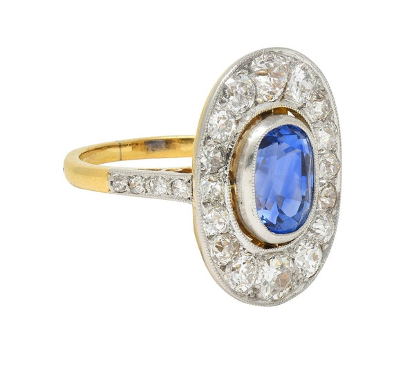 French Edwardian No Heat Ceylon Sapphire Diamond … - image 2