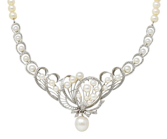 Mikimoto 1950's Diamond Pearl 14 Karat White Gold… - image 1