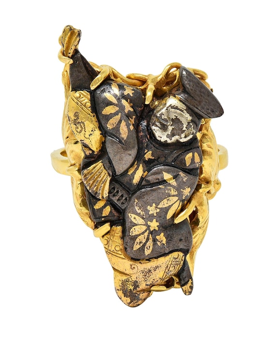 Broche Ancienne Japonaise Shakudo - Homme Riant, époque Meiji - Vintage, Occasion
