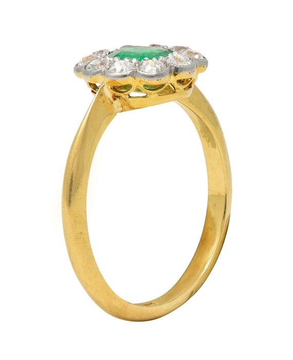 Edwardian Emerald Diamond Platinum 18 Karat Yello… - image 9