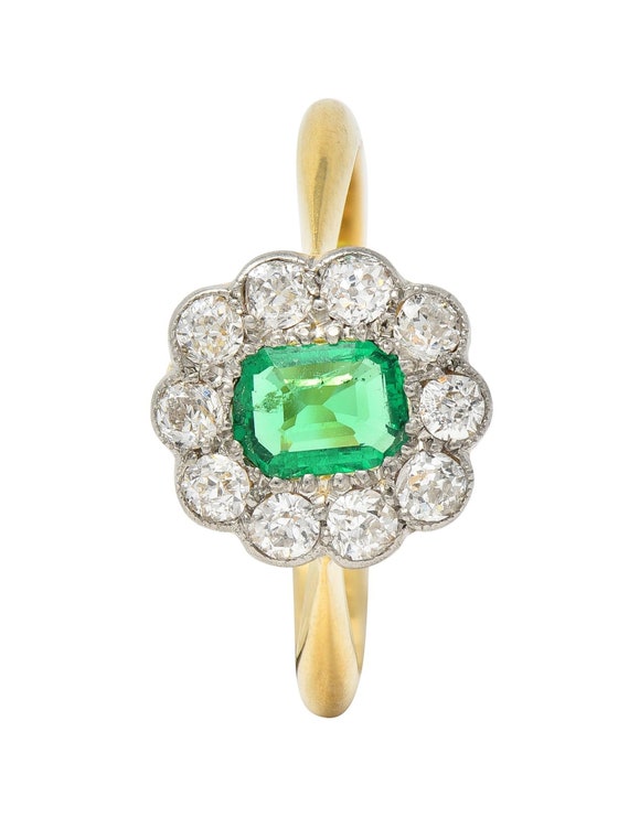 Edwardian Emerald Diamond Platinum 18 Karat Yello… - image 8