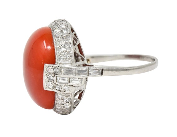 Art Deco 1.14 CTW Diamond Coral Platinum Antique … - image 6