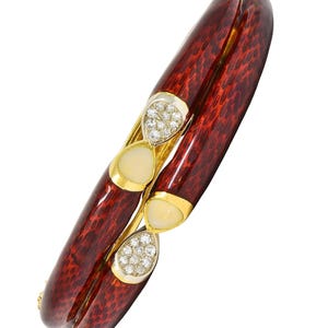 Cartier 1960's Diamond Red Enamel 18 Karat Two-Tone Gold Vintage Bangle Bracelet