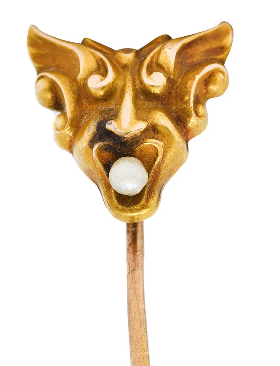 Art Nouveau Pearl 14 Karat Gold Hermes Stickpin