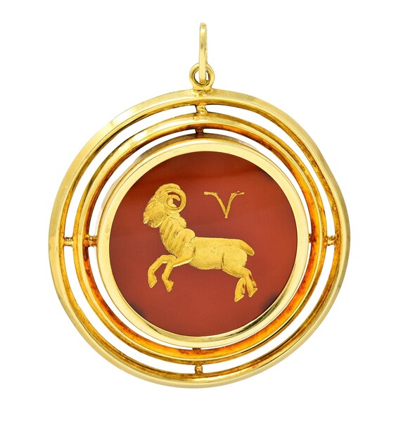 1970's Carnelian 14 Karat Yellow Gold Aries Zodia… - image 1