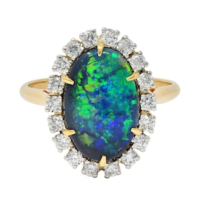 Cartier 1960's Diamond Opal Platinum 18 Karat Gold Vintage Halo Ring