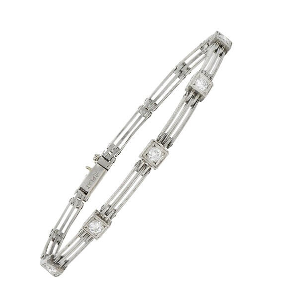 Art Deco Transitional Cut Diamond Platinum Wheat S