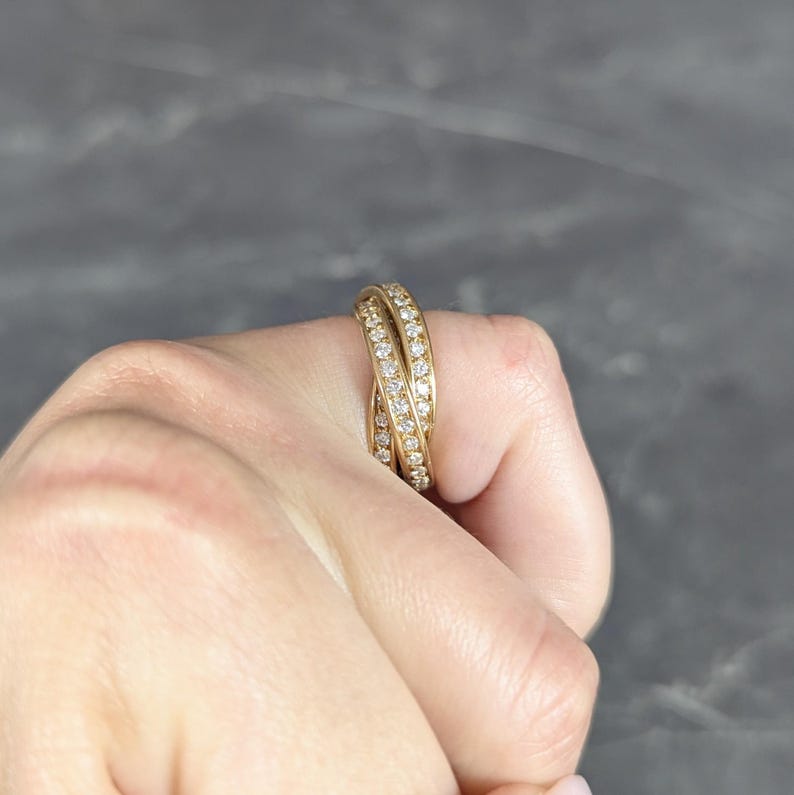 Cartier Paris 1960's 2.88 CTW Diamond 18k Gold Vintage Rolling Trinity Band Ring