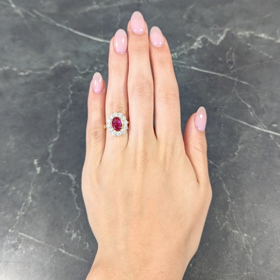 Contemporary 4.28 CTW Oval Step Cut Ruby Diamond 18 Karat Yellow 