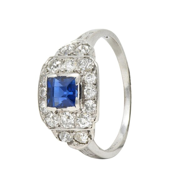 Art Deco 1.38 CTW Sapphire Diamond Platinum Vinta… - image 9