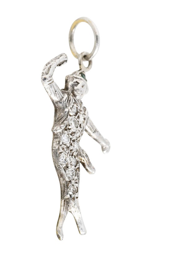Art Deco Diamond Emerald 14 Karat White Gold Danc… - image 2